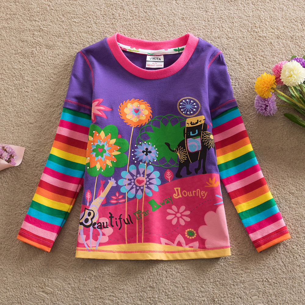 Vikita Happy Colorful Flower Rainbow Long Sleeve T-Shirt 3-8T