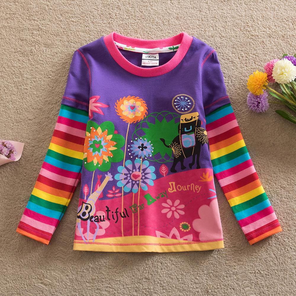 Vikita Colorful Flower Rainbow Long Sleeve T-Shirt + Rainbow Leggings Pant Set