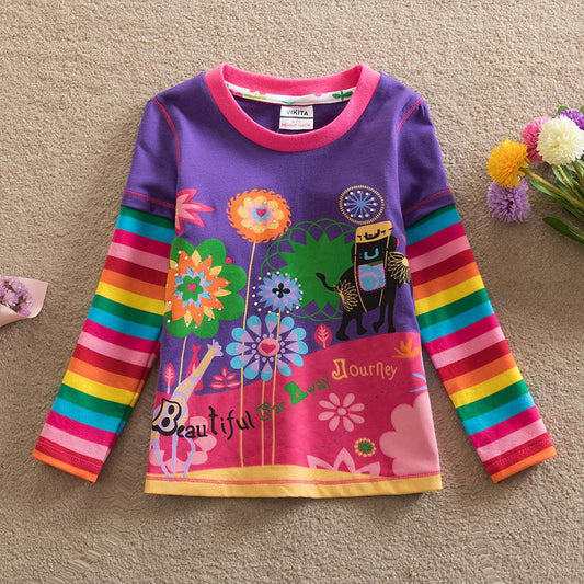 Vikita Colorful Flower Rainbow Long Sleeve T-Shirt + Rainbow Leggings Pant Set
