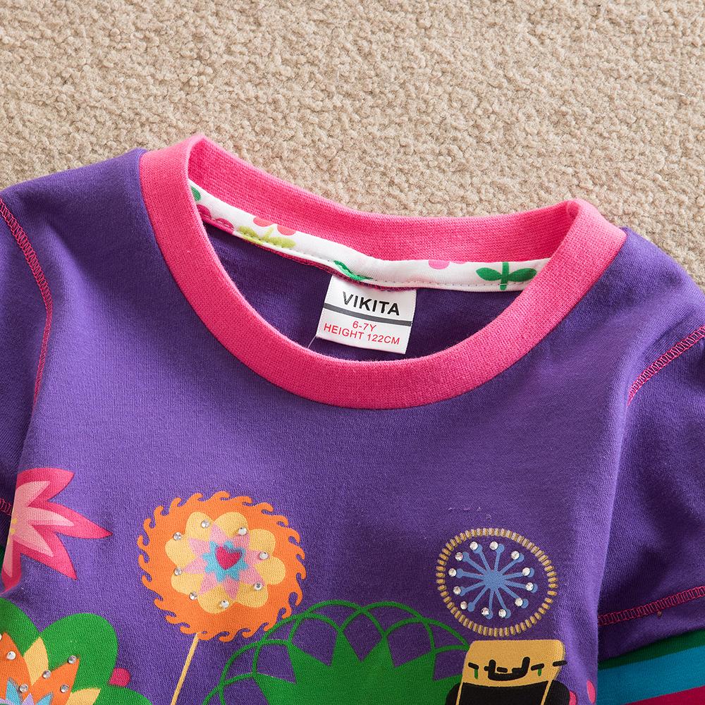 Vikita Colorful Flower Rainbow Long Sleeve T-Shirt + Rainbow Leggings Pant Set