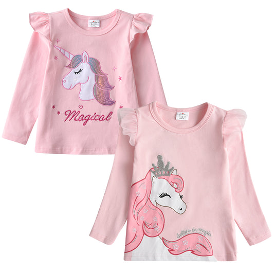 2PCS Girls Casual T-Shirts Sets Unicorn Tops for Girls Toddler