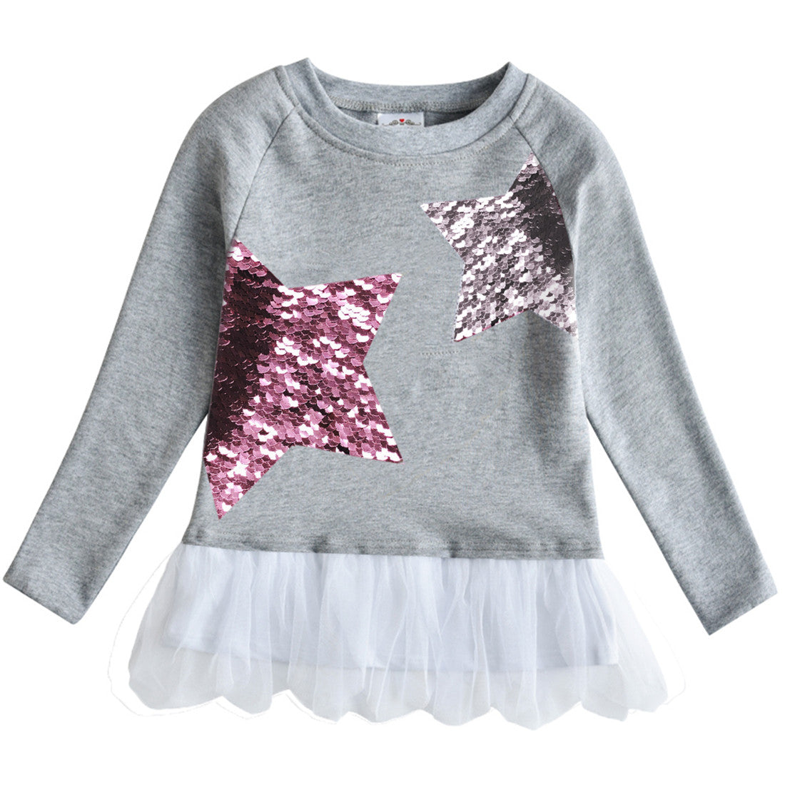 2Y-12Y Girls Sweatshirt Sequins Big Star Tulle Long Sleeve Sweatshirt Top