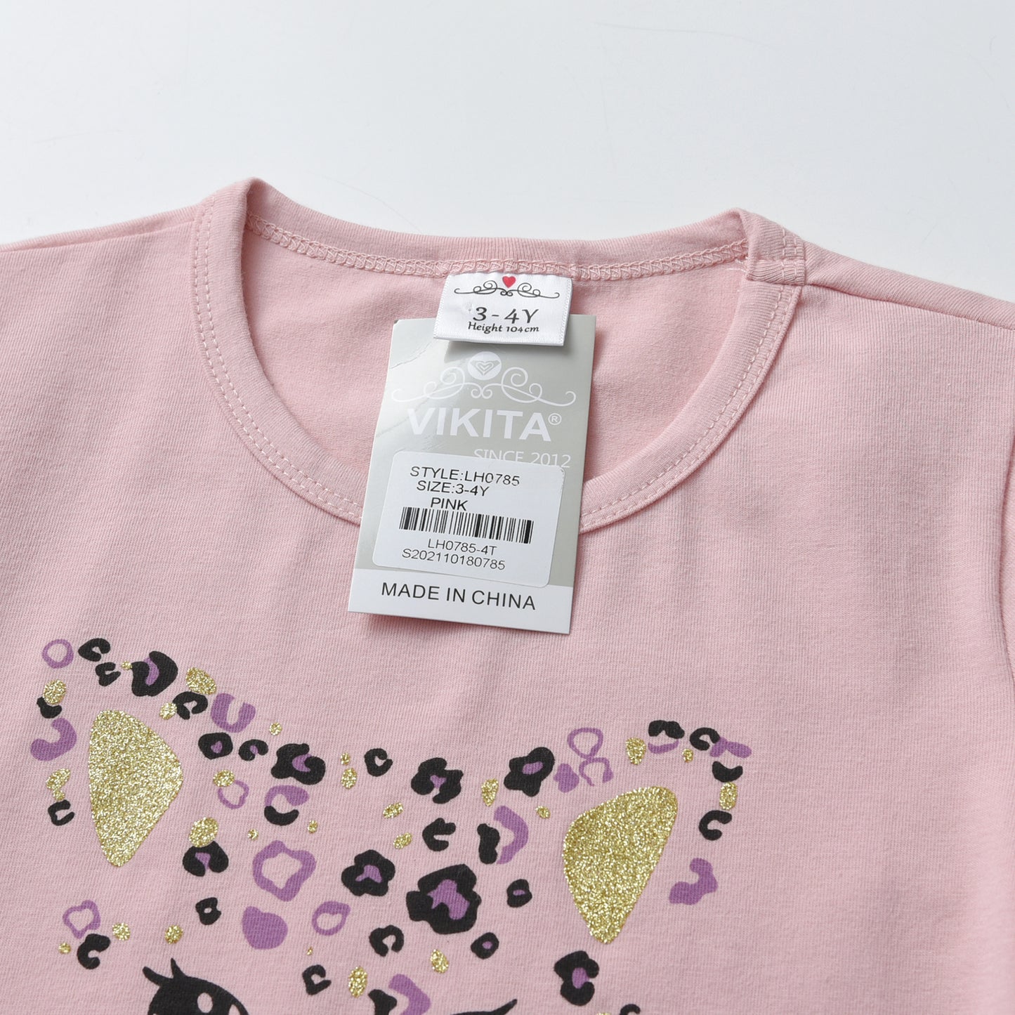 2-8Y Girls Long Sleeve Casual Dress Cute Cat Leopard Print A Line Dress