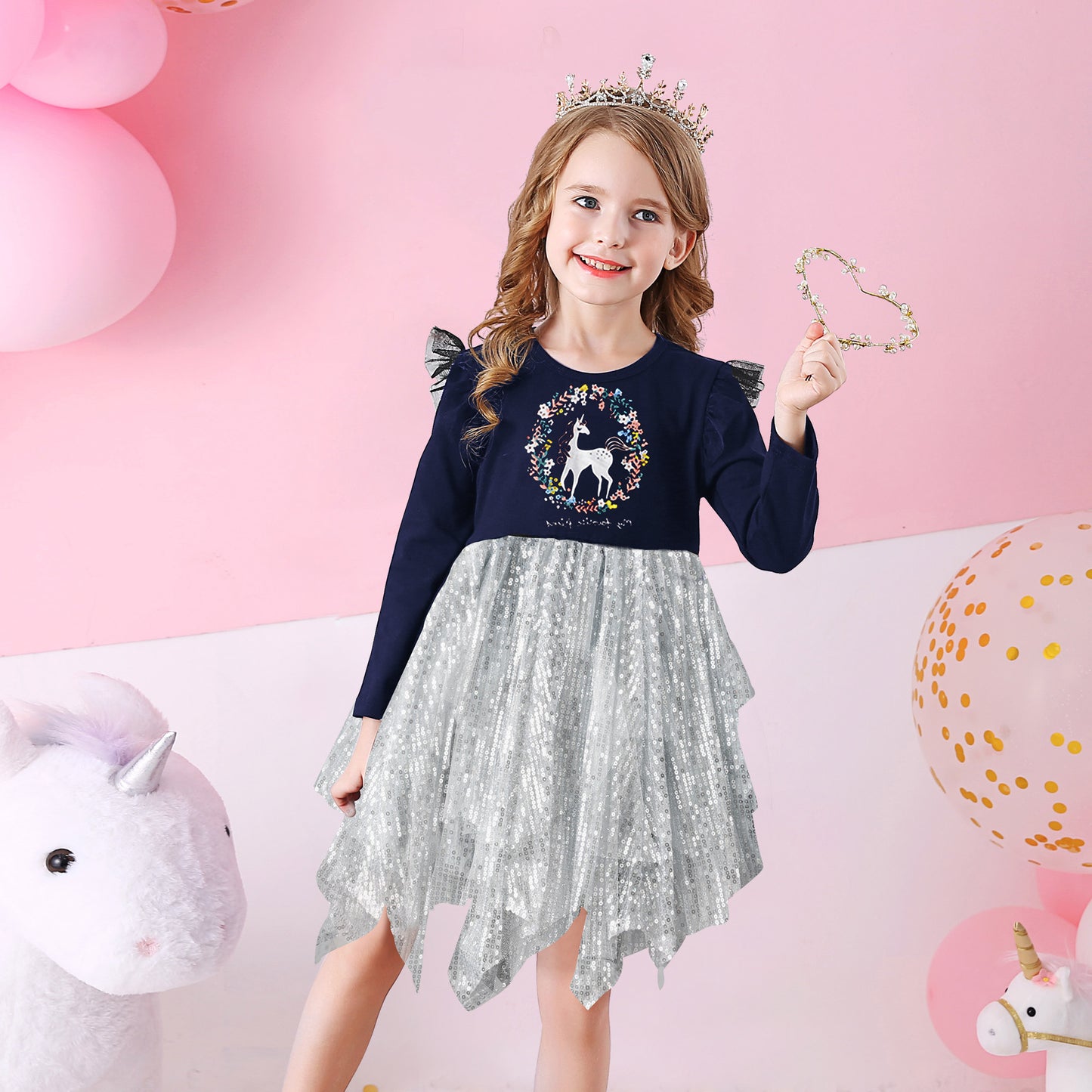 Print Unicorn Irregular Tulle Girl Toddler Party Tutu Dress