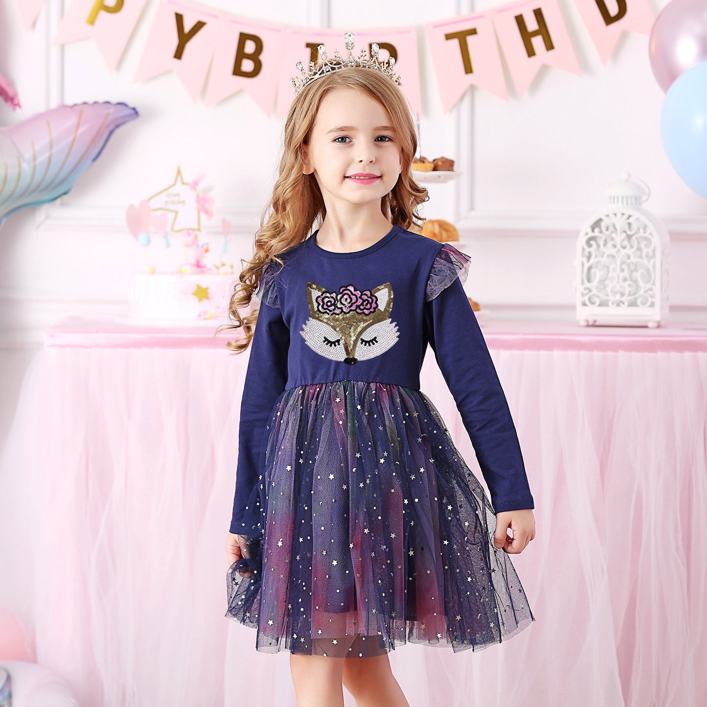 3-8T Princess Lovely Fox Toddler Tutu Girl Dress for Birthday Party