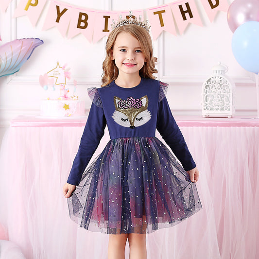 3-8T Princess Lovely Fox Toddler Tutu Girl Dress for Birthday Party
