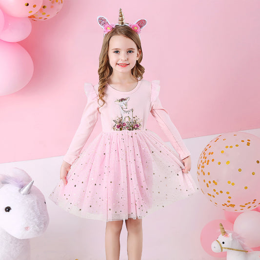 3-8T Princess Lovely Fawn Girl Toddler Tutu Dress for Birthday Party