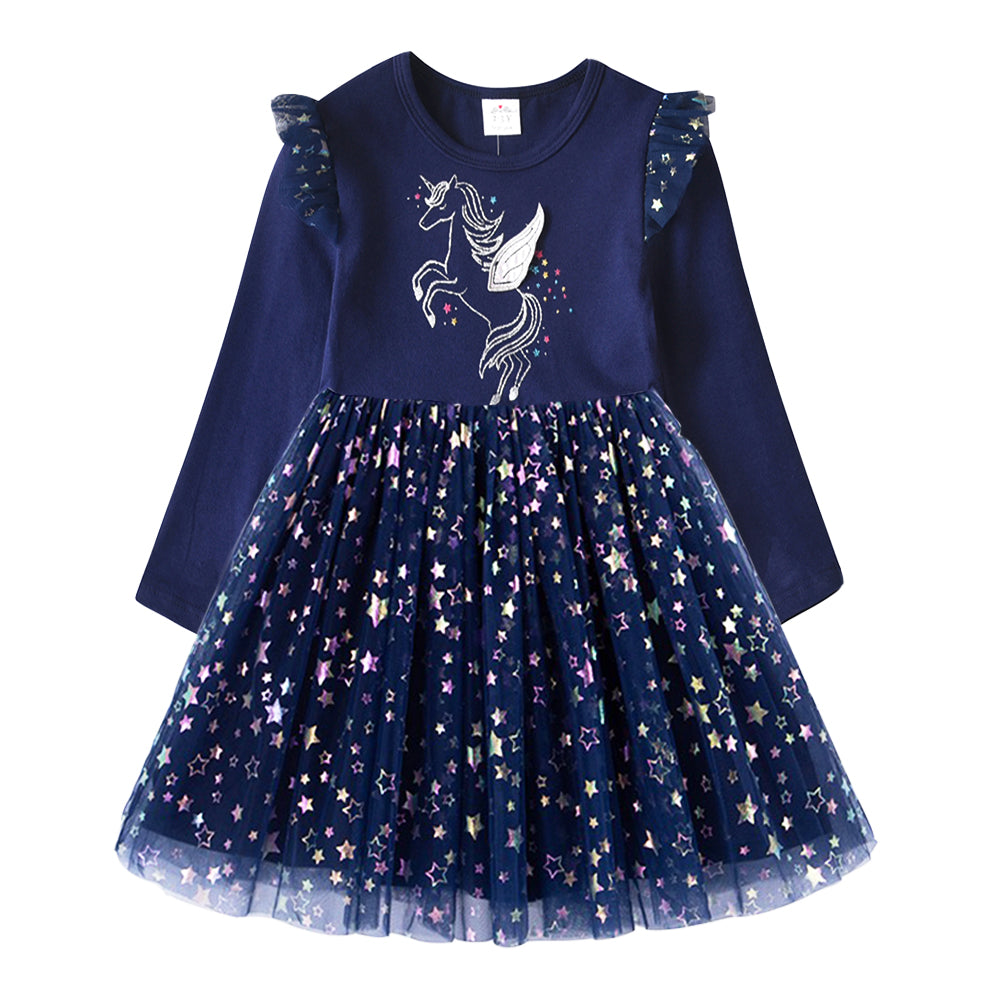 Unicorn Shape Pattern Bot Tulle Girl Toddler Dress for Brithday Party
