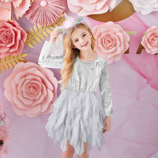 Sequined Bling Princess Girl Toddler Tutu Dress Irregular Tulle Mesh Shinny Tutu Dress