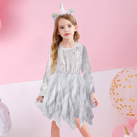 Sequined Bling Princess Girl Toddler Tutu Dress Irregular Tulle Mesh Shinny Tutu Dress