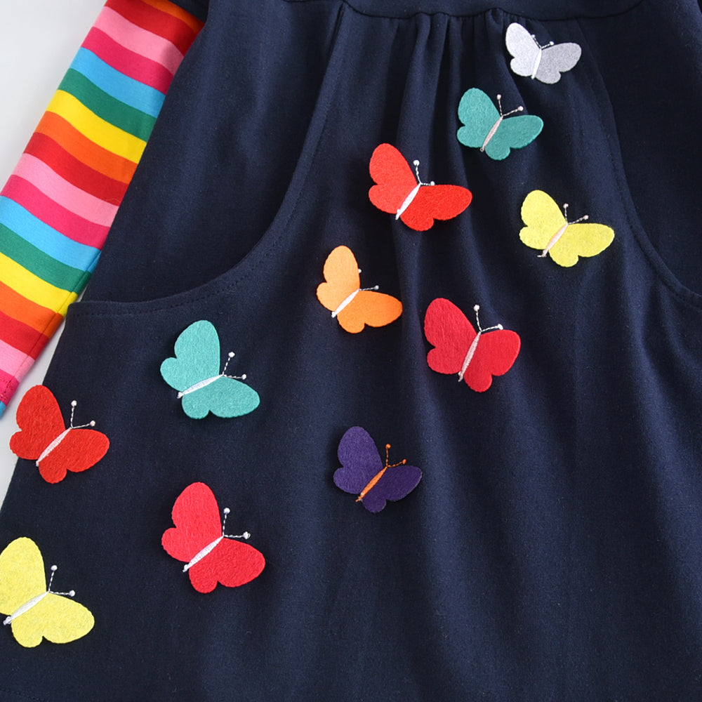 Colorful Butterfly A Line Girl Dress Rainbow Long Sleeve Toddler Winter Dress
