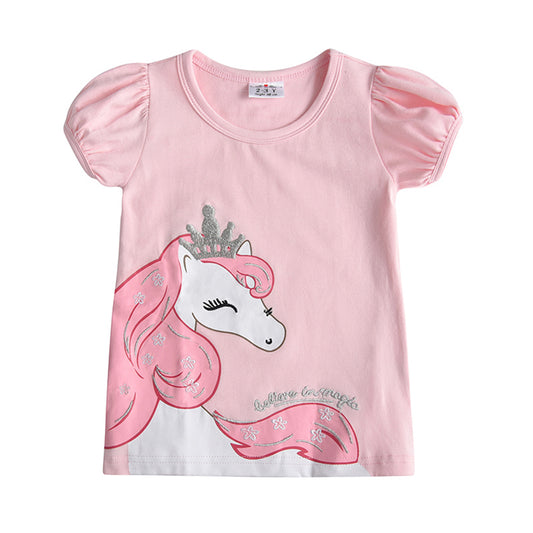 Lovely Unicorn Printed Cotton Summer Toddler Short T Shirts