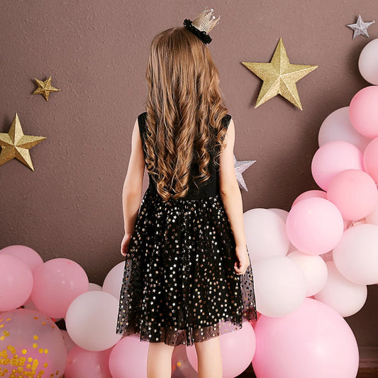 2Y-8Y Girls Summer Dress Sparkle Sequins Love Heart Dress Sleeveless Tulle Tutu Dress