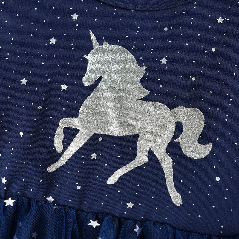Unicorn Pattern Starry Sky Tulle Lovely Toddler Fall Winter Tutu Dress
