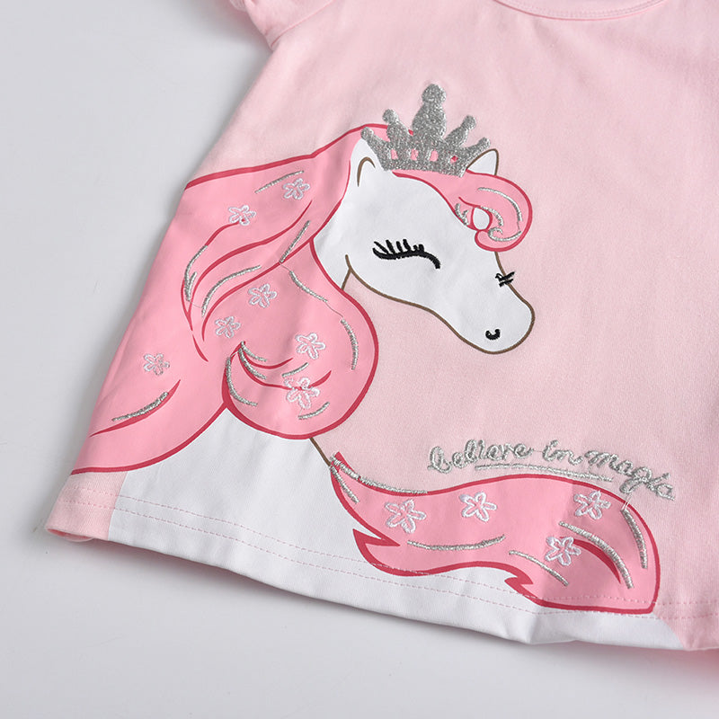 Lovely Unicorn Printed Cotton Summer Toddler Short T Shirts