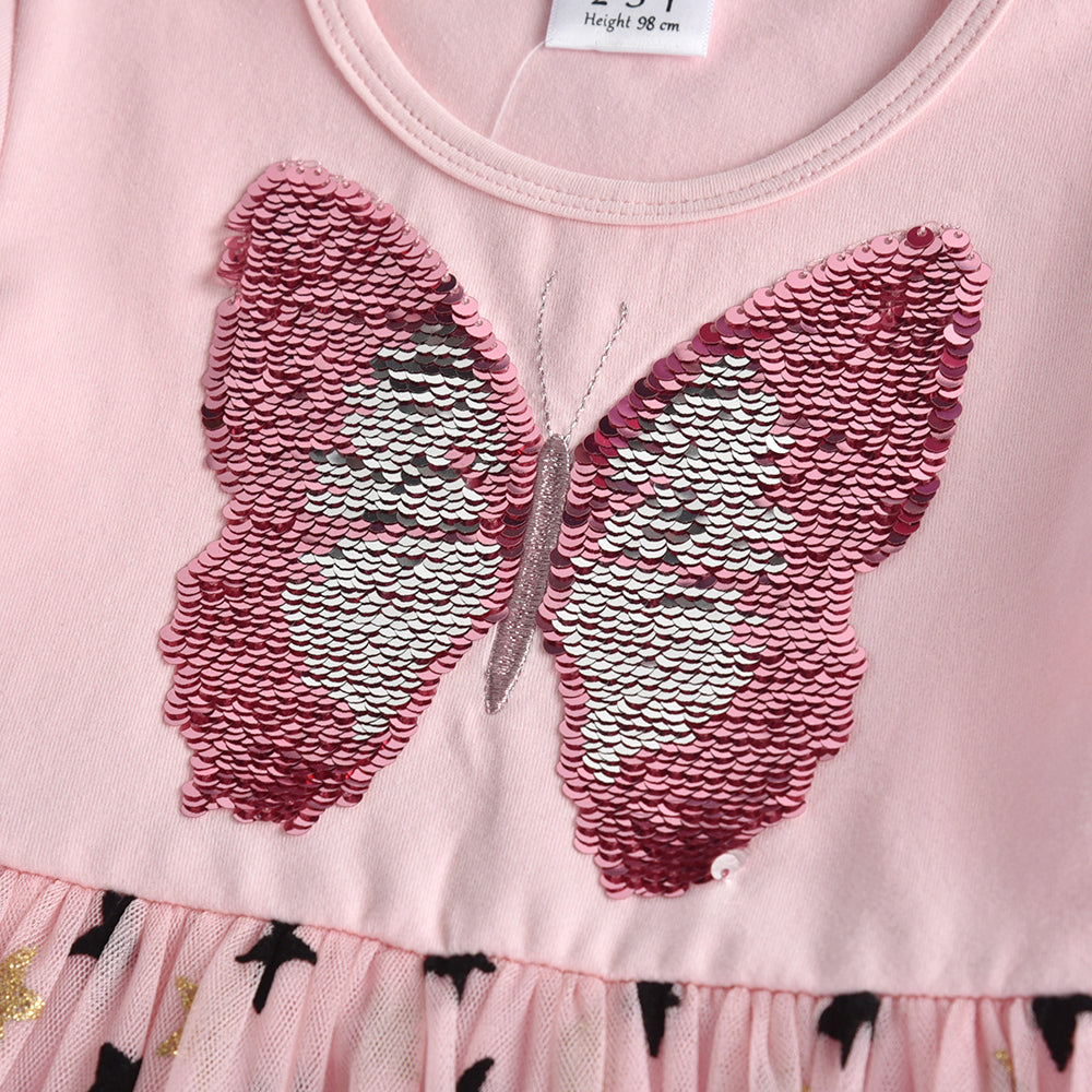 Butterfly Sequined Star Printed Soft Tulle Fall Winter Toddler Tutu Dress