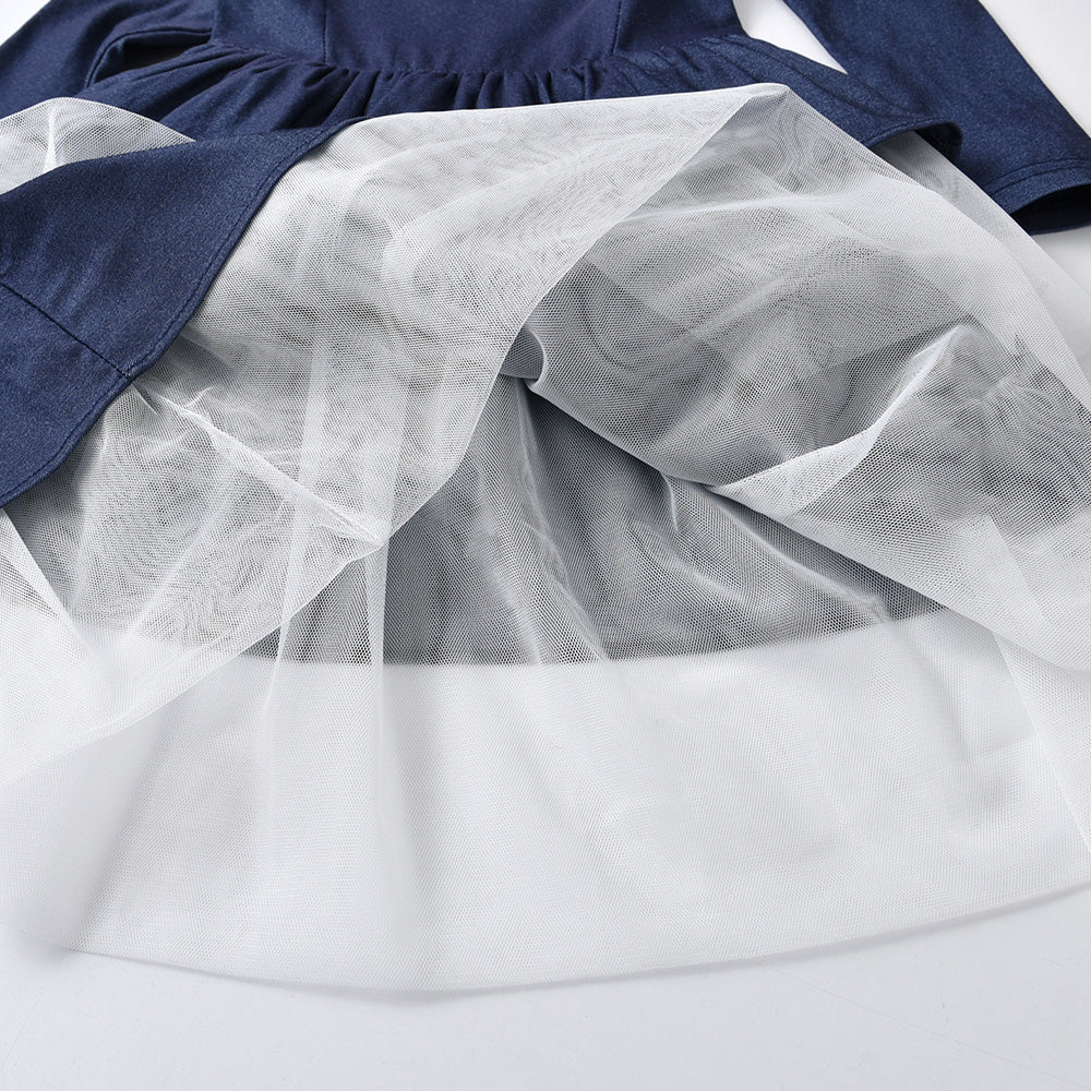 Vikita Denim Ruffle Long Sleeve Girl Toddler Dress 3-8T