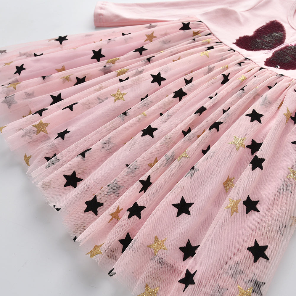 Butterfly Sequined Star Printed Soft Tulle Fall Winter Toddler Tutu Dress