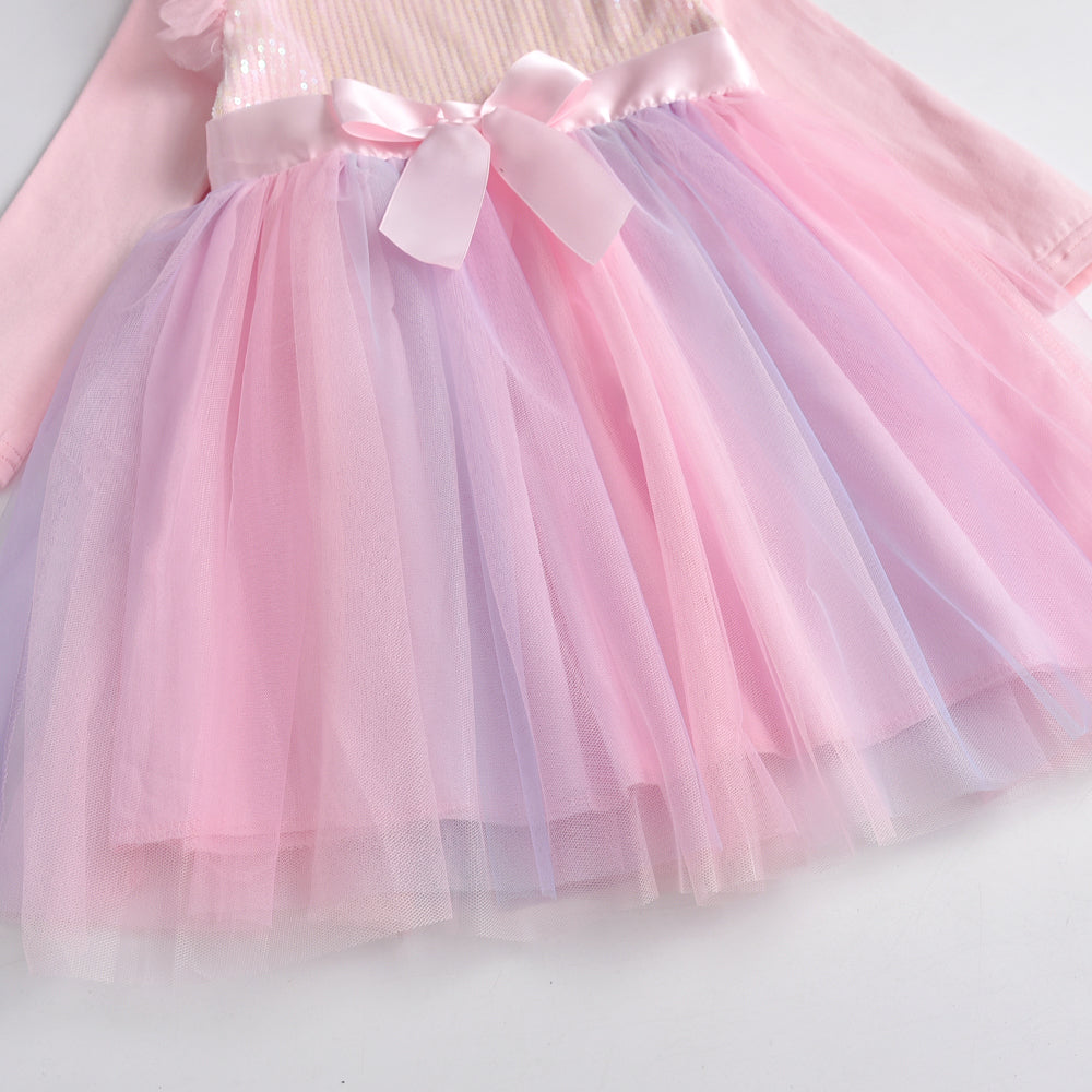 Colorful Sequined Princess Butterfly Fall Winter Toddler Tutu Girl Dress