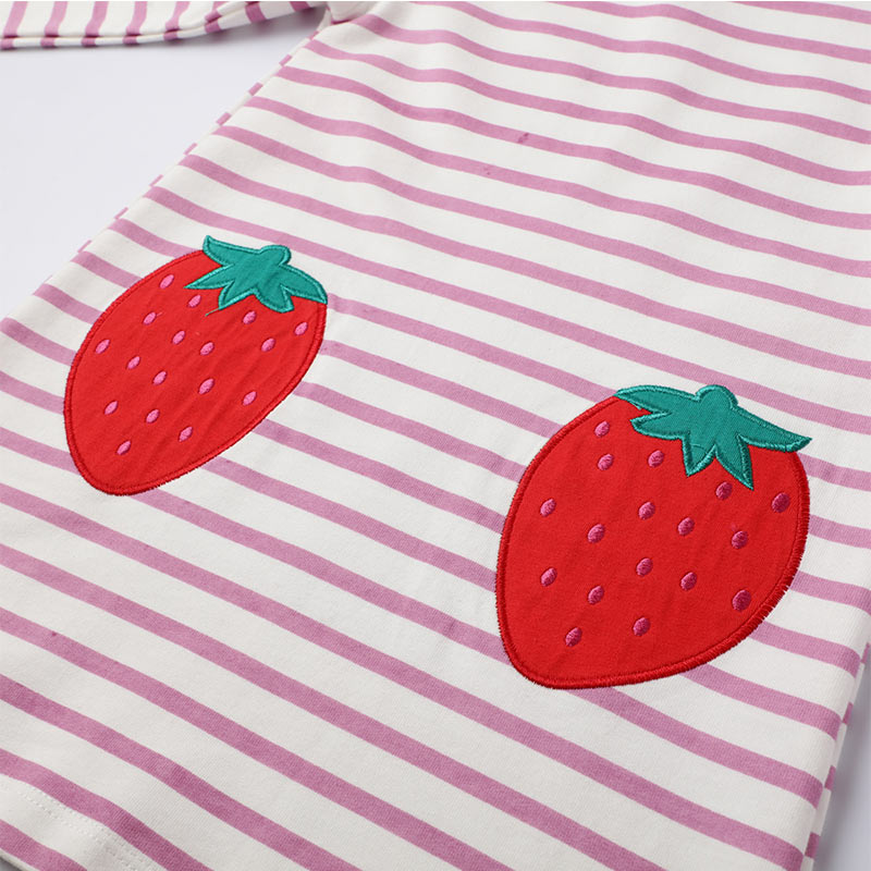 Strawberry Pattern A-Line Color Block Long Sleeve Toddler Causal Girl Dress