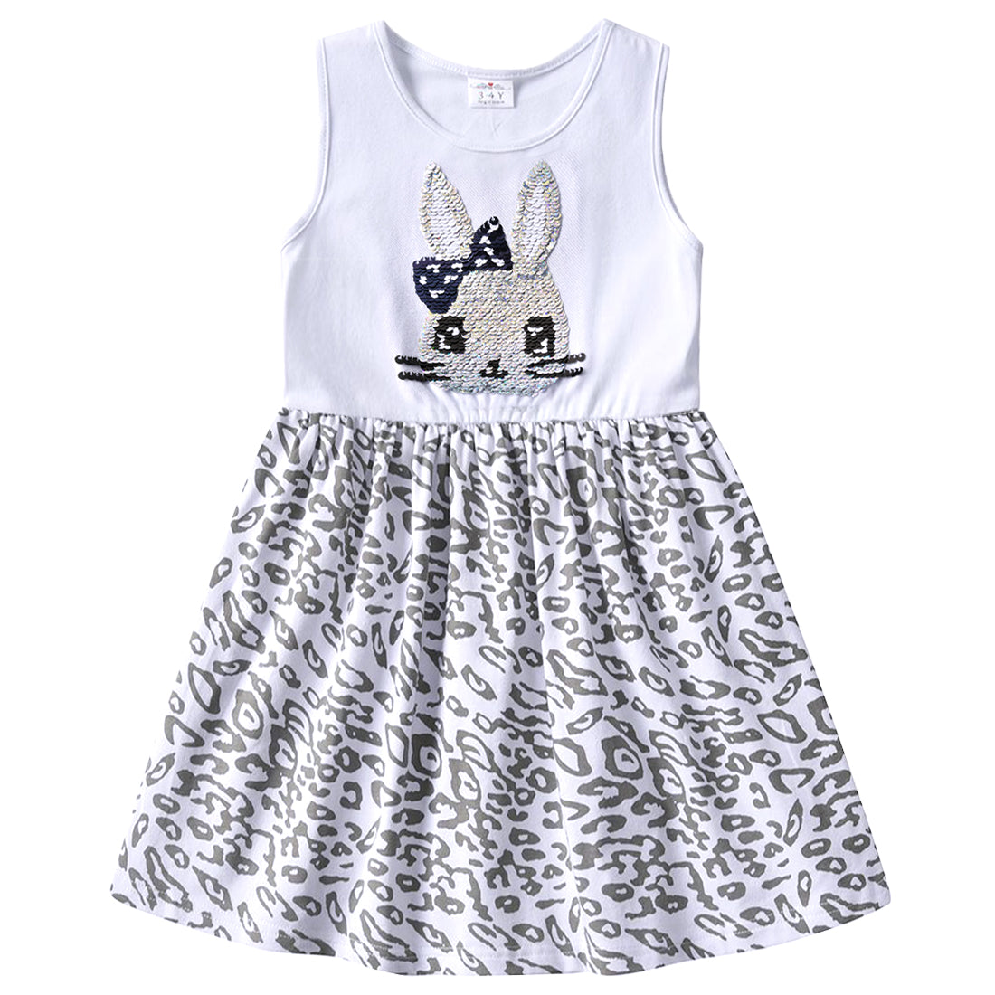 2Y-8Y Girls Summer Dresses Sequnins Rabbit Sleeveless Dress Leopard Print Kids Dresses