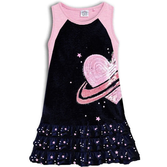 VIKITA Girls Sleeveless Dress Sequins Love Heart Ruffle  A Line Casual Dress