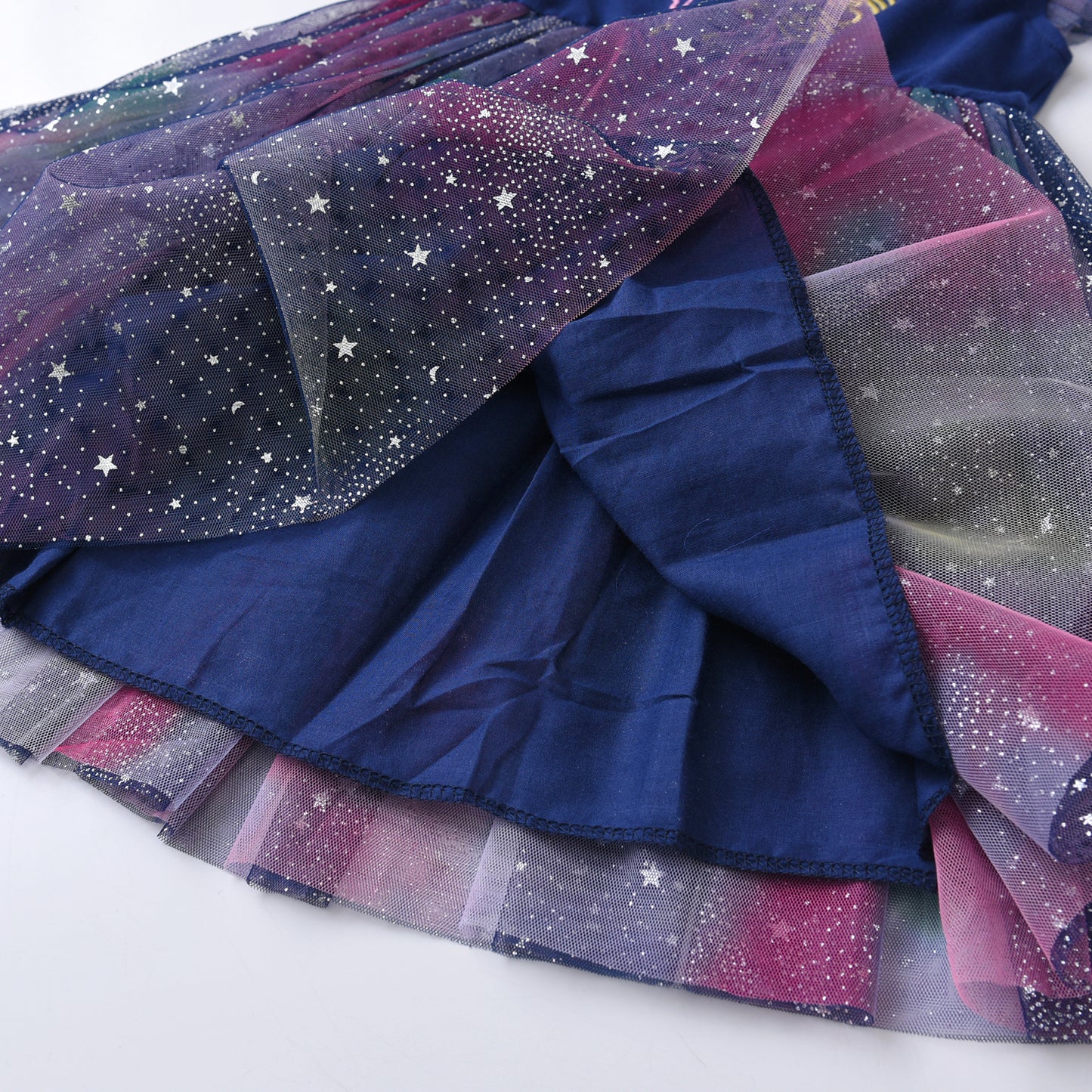 2Y-8Y Girls Sleeveless Dress Blue Embroidery Unicorn Sparkle Starry Sky Tulle Tutu Dress