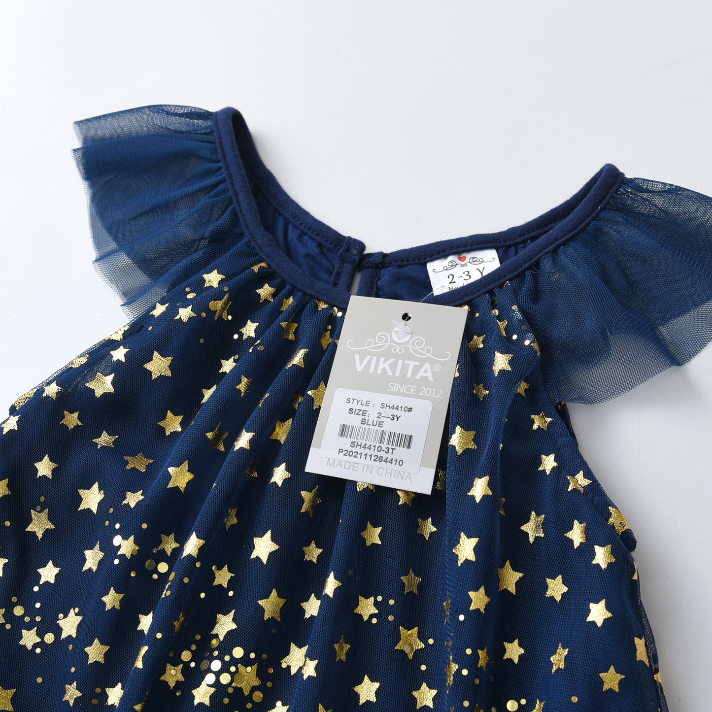 2-8Y Girls Short Sleeve T-Shirt Sparkle Star Printed Tulle A Line Girls Top
