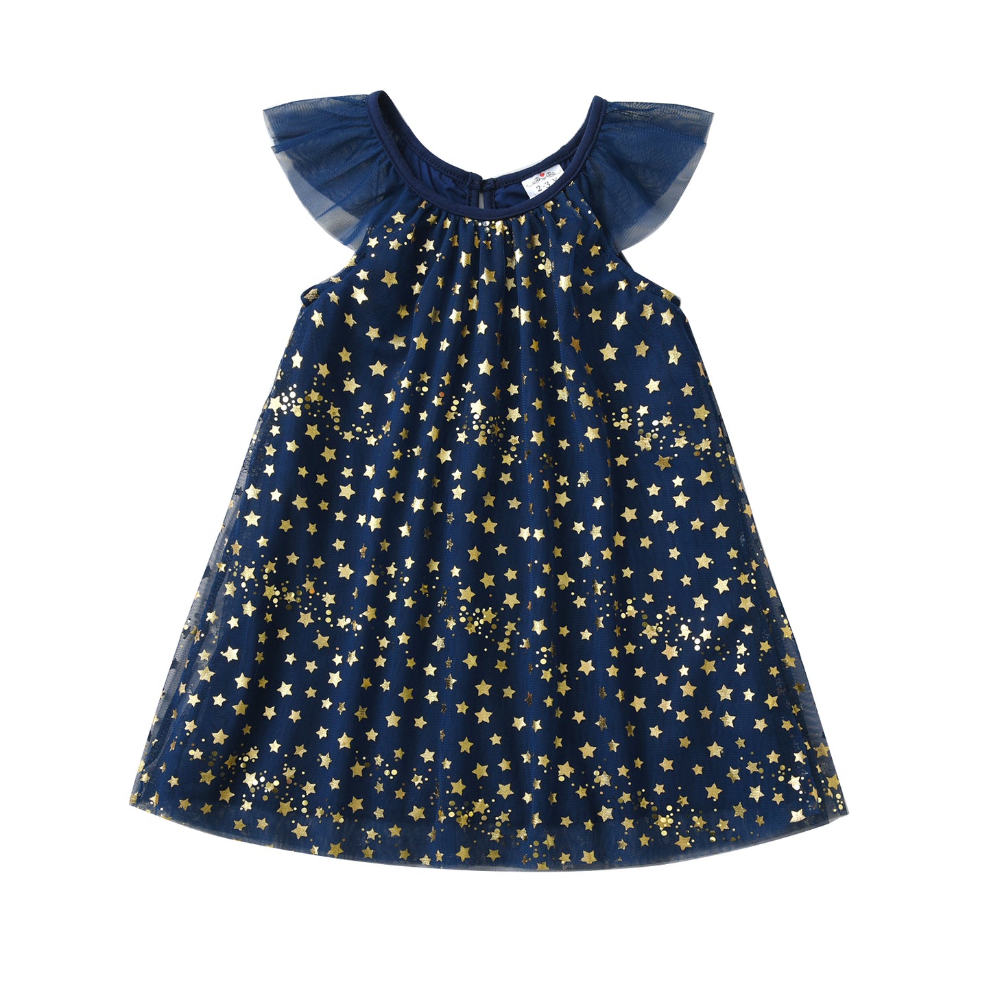 2-8Y Girls Short Sleeve T-Shirt Sparkle Star Printed Tulle A Line Girls Top