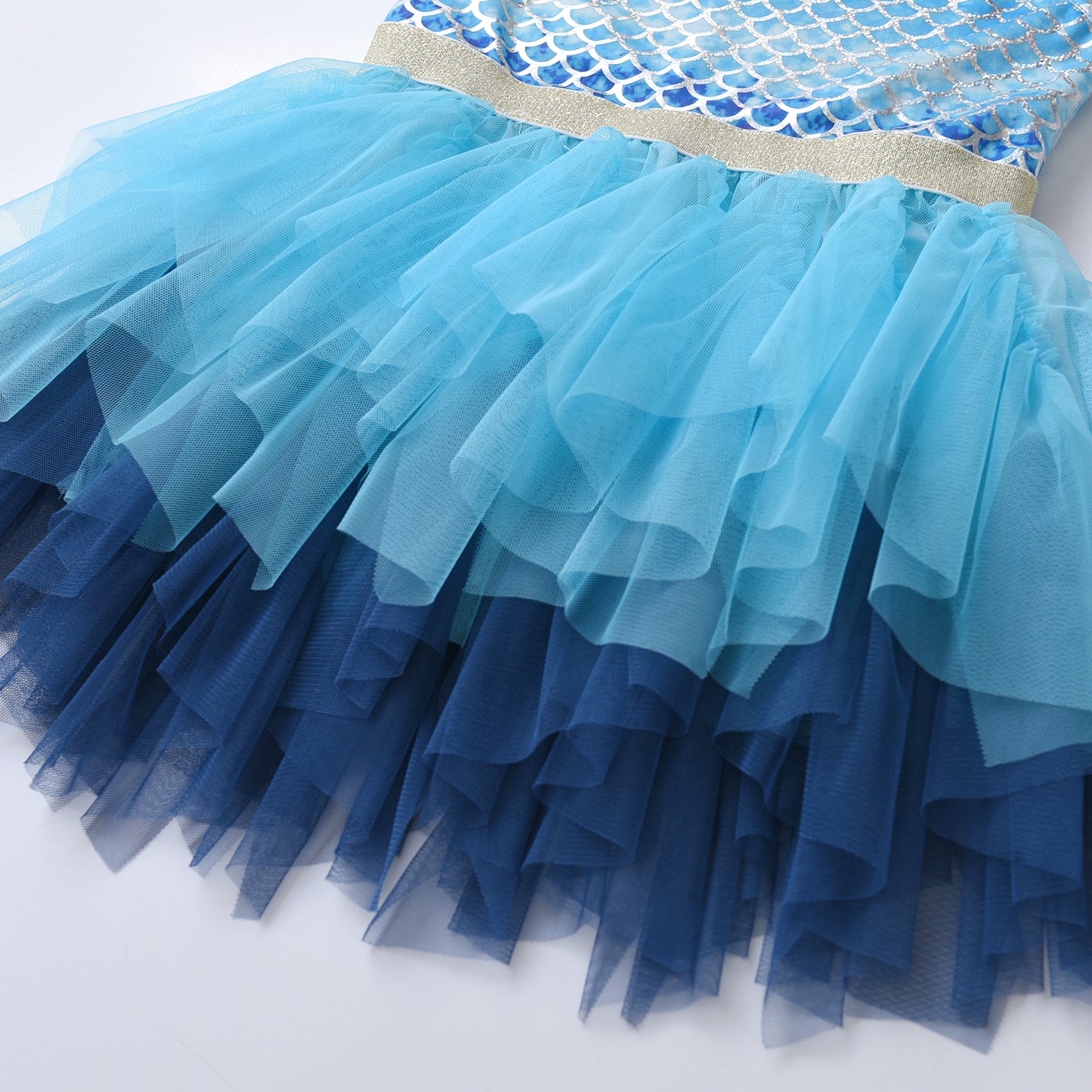 2Y-8Y Girls Sleeveless Dress Blue Mermaid Irregular Pleated Tulle Tutu Dress