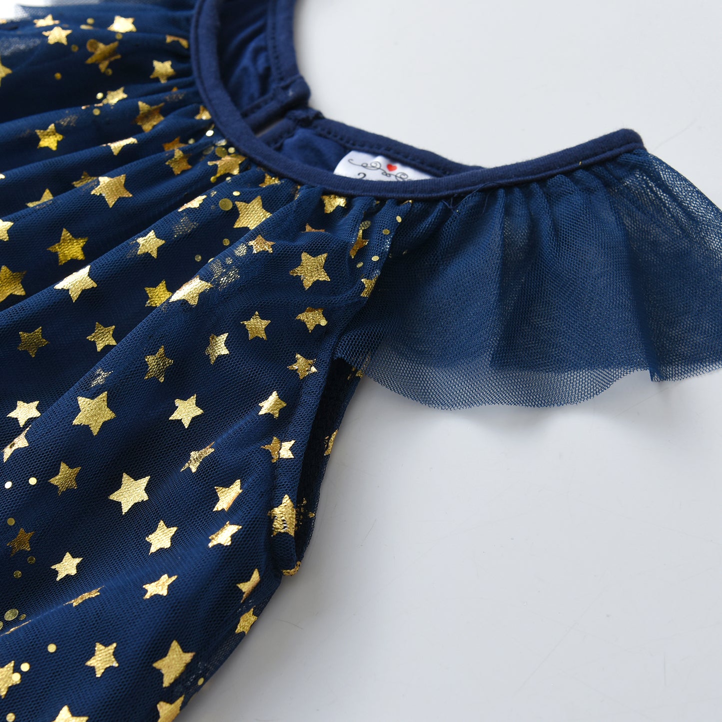 2-8Y Girls Short Sleeve T-Shirt Sparkle Star Printed Tulle A Line Girls Top