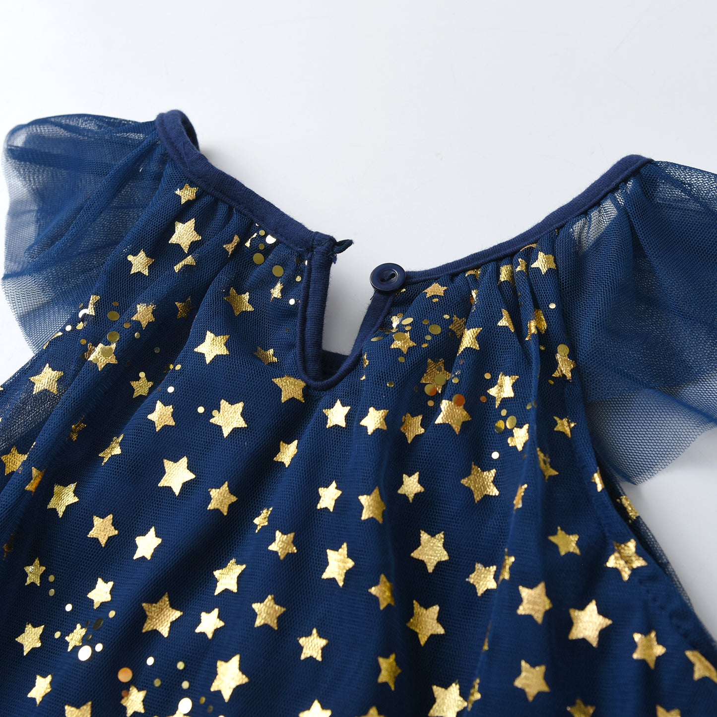 2-8Y Girls Short Sleeve T-Shirt Sparkle Star Printed Tulle A Line Girls Top