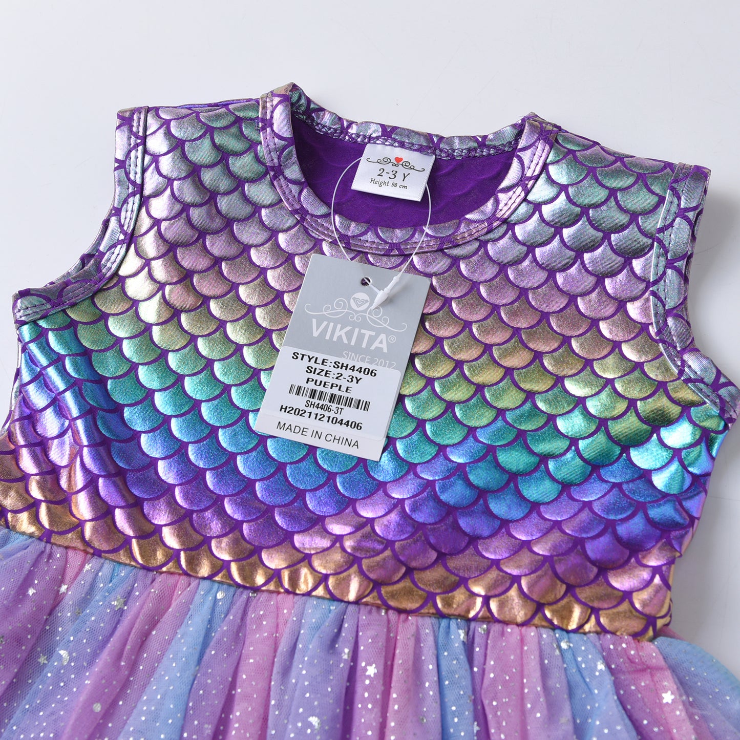 2Y-8Y Girls Sleeveless Dress Purple Rainbow Mermaid Sparkle Tulle Tutu Dress