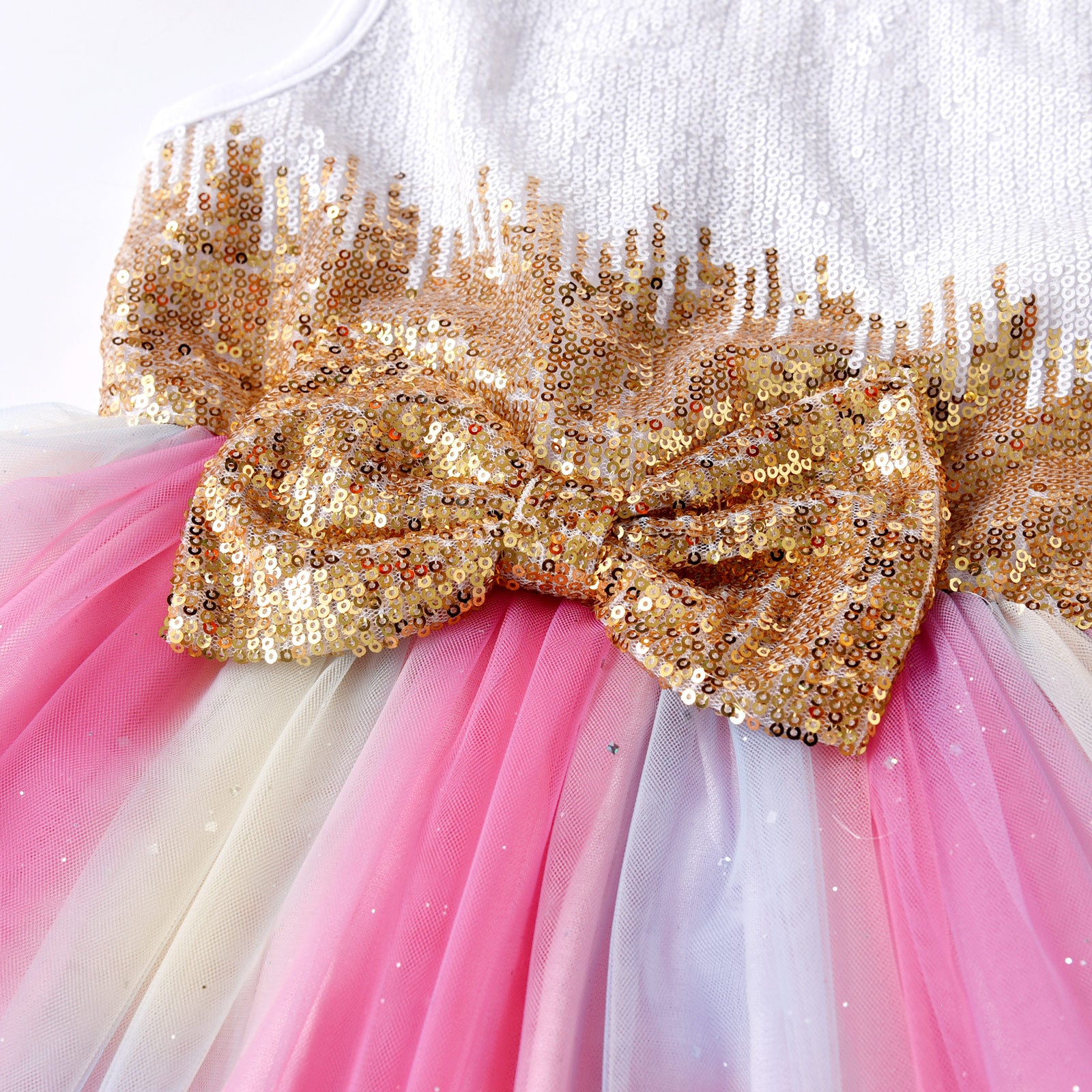 2Y-8Y Girls Sleeveless Dress Sequins Big Bowknot Rainbow Tulle Tutu Dress