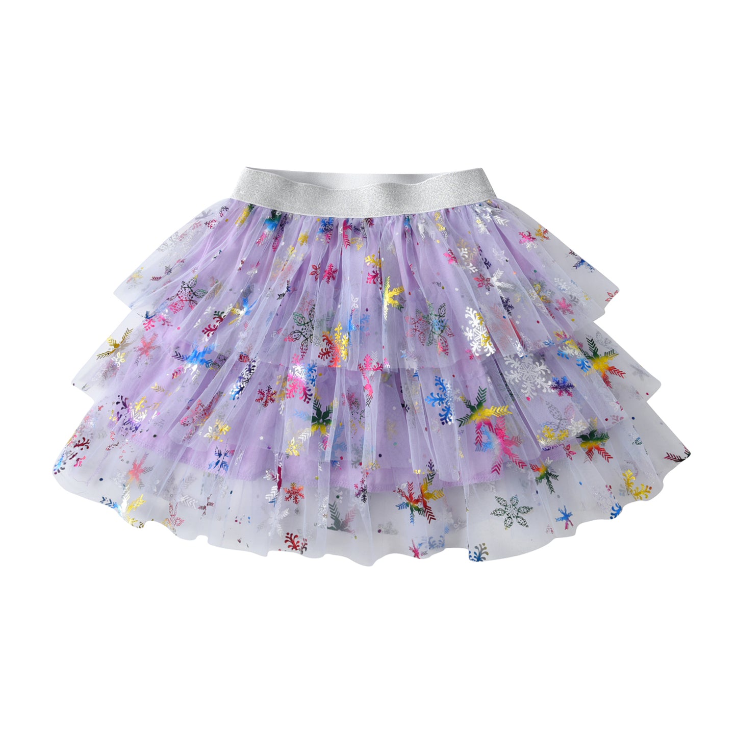 2Y-8Y Christmas Snowflake Pattern Purple Layered Tulle Tutu Skirts for Girls Toddler