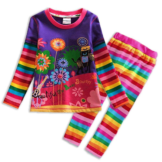 Vikita Colorful Flower Rainbow Long Sleeve T-Shirt + Rainbow Leggings Pant Set