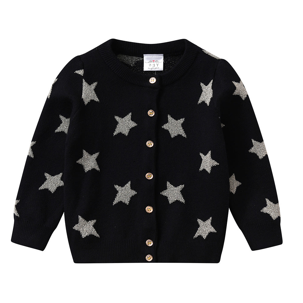 Star Print Children Cardigan Sweaters Autumn Winter Girls Outwear Outfits