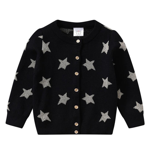 2-8Y Girls Clothes Set Star Print Cardigan Sweaters + Star Sparkle Layers Tulle Skirt