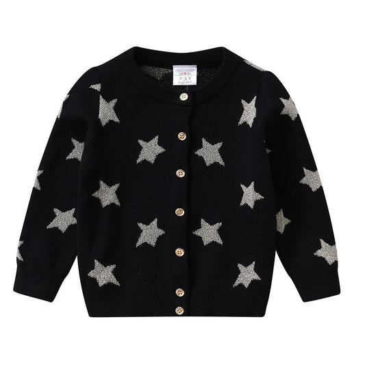 2-8Y Girls Clothes Set Star Print Cardigan Sweaters + Star Sparkle Tulle Skirt Outfit