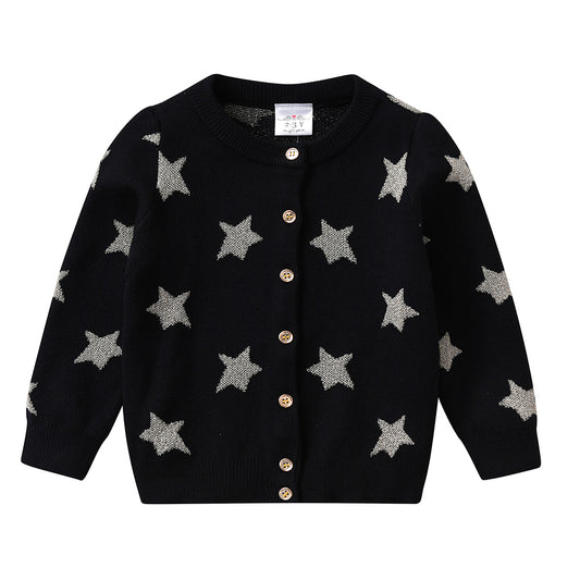 Star Print Children Cardigan Sweaters Autumn Winter Girls Outwear Outfits