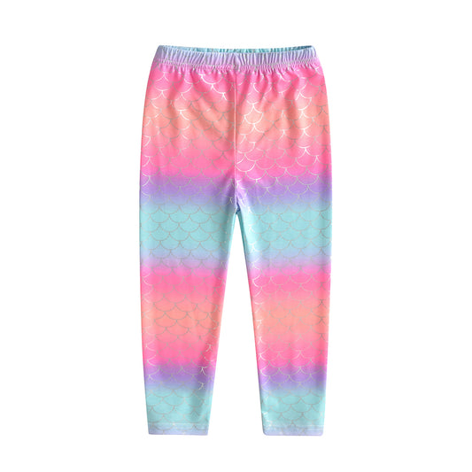 Colorful Mermaid Girl Toddler Trousers Children Girls Soft Elastic Skinny Shinny Long Pants