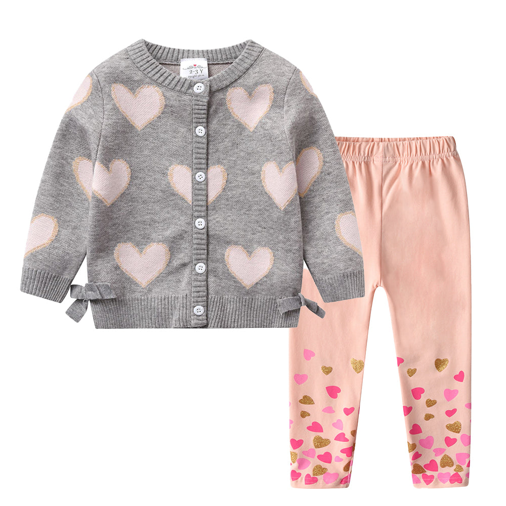 2Y-8Y Girls Clothing Sets Love Heart Pattern Sweater and Leggings for Toddlers Girls