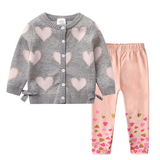 2Y-8Y Girls Clothing Sets Love Heart Pattern Sweater and Leggings for Toddlers Girls