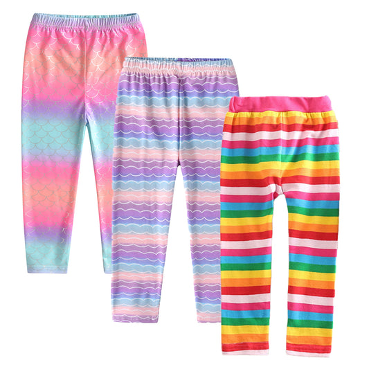 3PCS Rainbow Girl Toddler Cotton Skinny Leggings Pant Set
