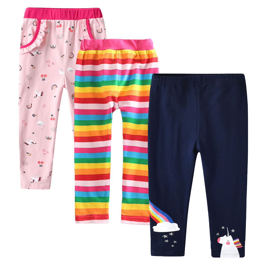 3PCS Rainbow Unicorn Girl Toddler Cotton Skinny Leggings Pants Set
