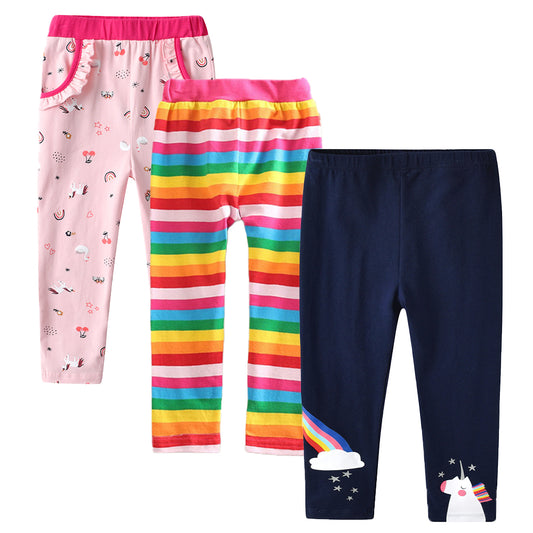 3PCS Rainbow Unicorn Girl Toddler Cotton Skinny Leggings Pants Set