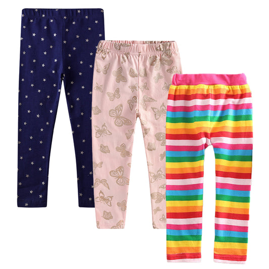 3PCS Rainbow Butterfly Star Leggings Little Girl Toddler Cotton Skinny Leggings Pants Set
