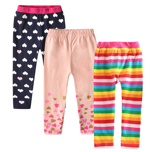 3PCS Rainbow Love Heart Little Girl Toddler Cotton Skinny Leggings Pants Set