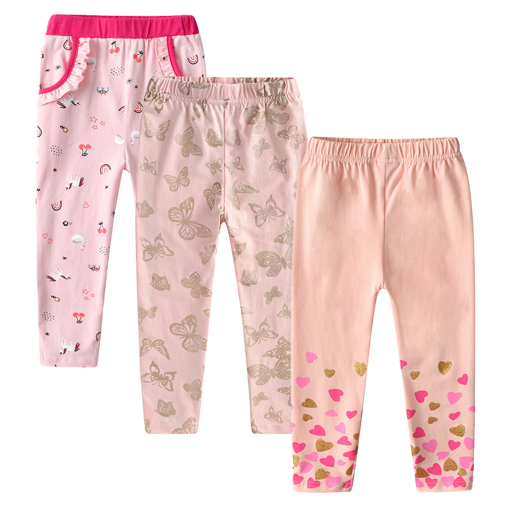 3PCS Pink Butterfly Love Heart Girl Toddler Cotton Skinny Leggings Pants Set