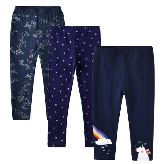 3PCS Blue Butterfly Star Girl Toddler Cotton Skinny Leggings Pants Set